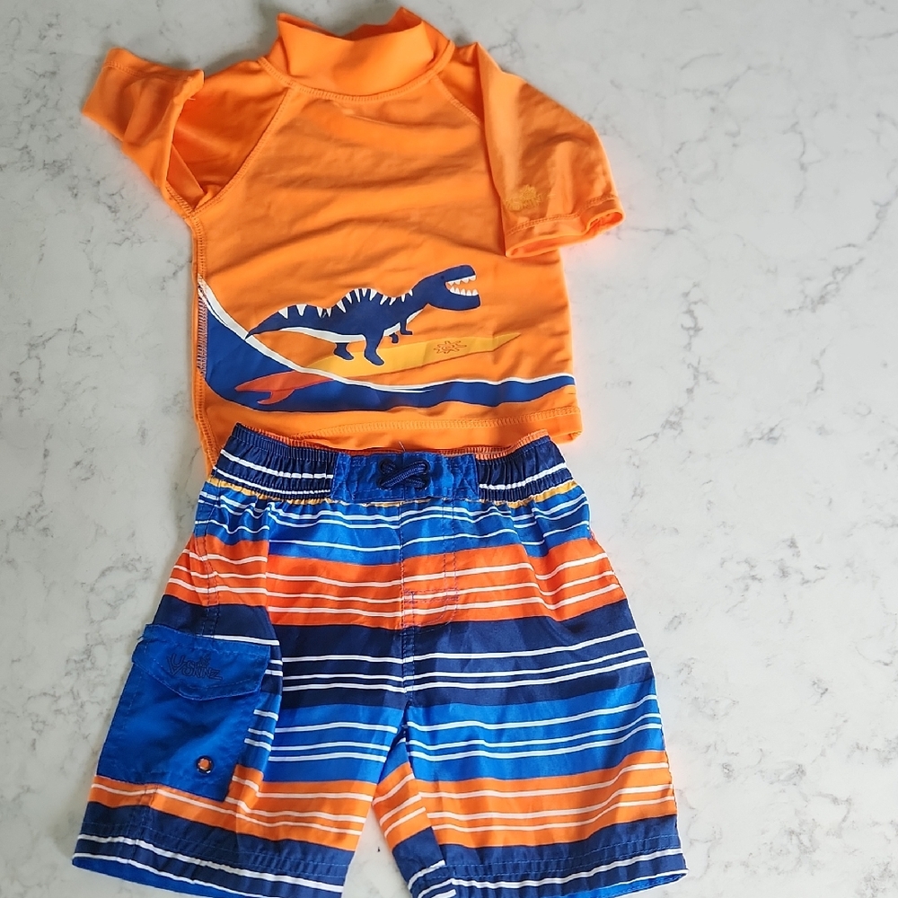 Orange and Blue Rashguard Swim Set with Quick-Dry Material